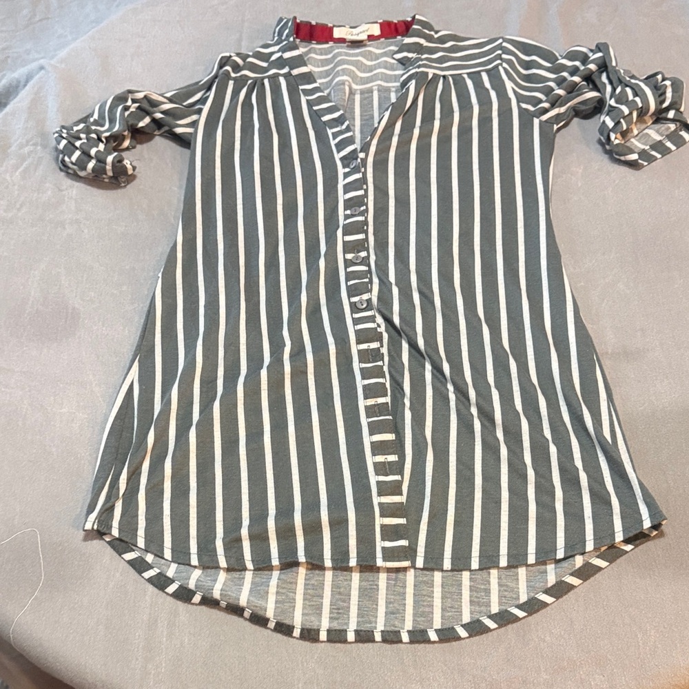 Passport Gray and White Striped Asymmetrical Dress